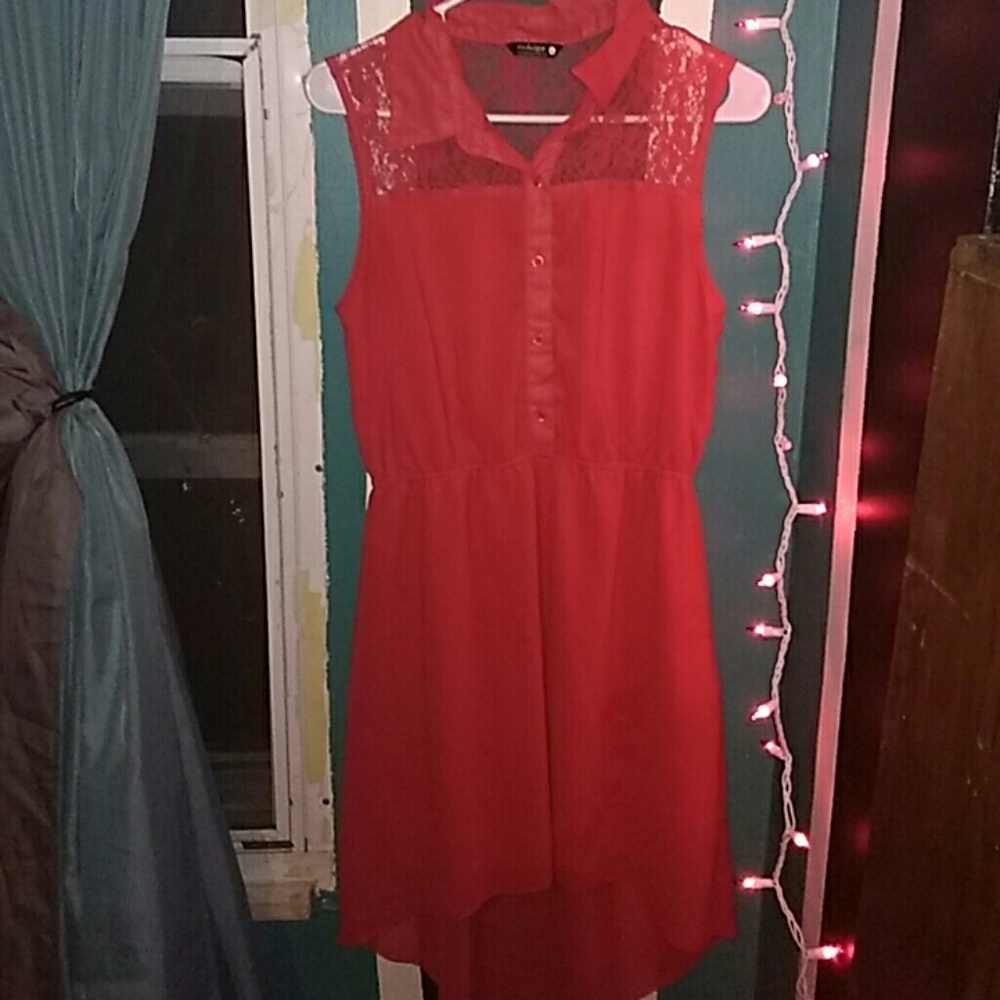 Redish/peachish high low dress